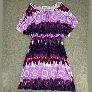 Jonathan Martin Dress Tie Dye Purple Elastic waist split cut Sleeves Stretch Sma